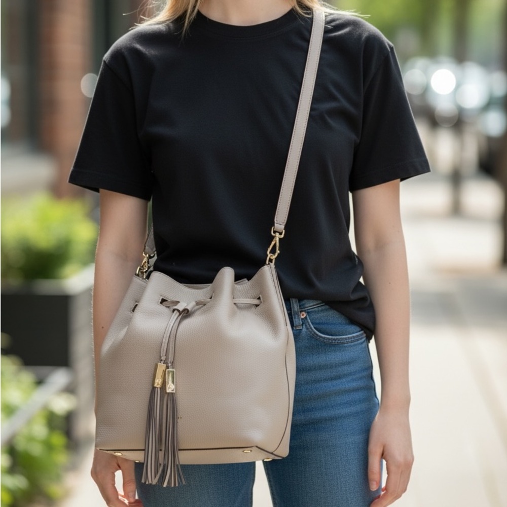 Kate Spade Grey Street Cooper Leather Drawstring Bucket